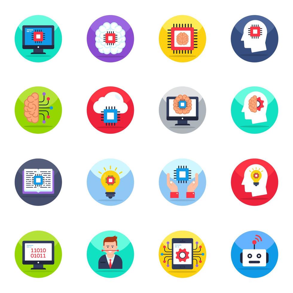 Pack of Artificial Intelligence Flat Icons vector