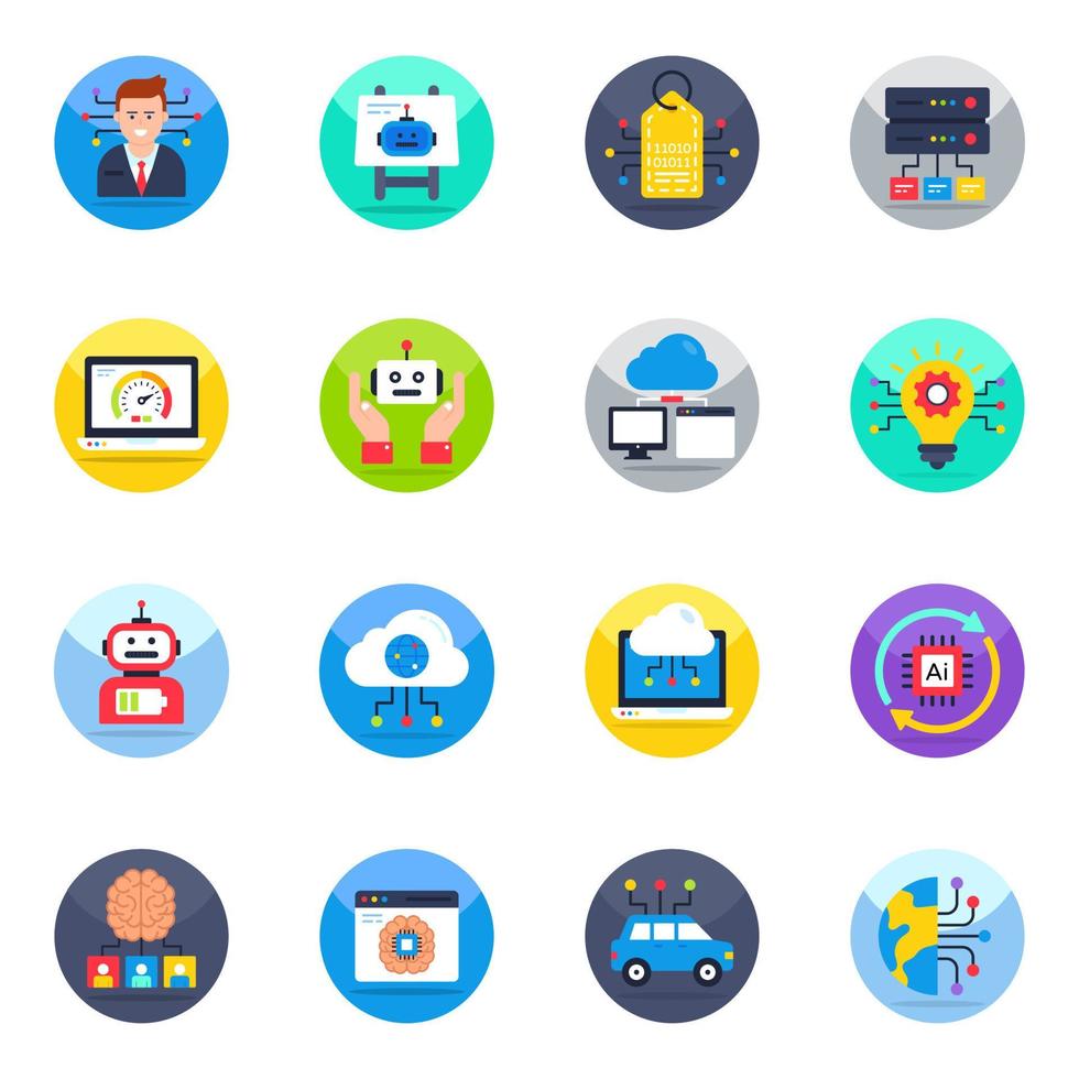 Pack of Ai and Technology Flat Icons vector