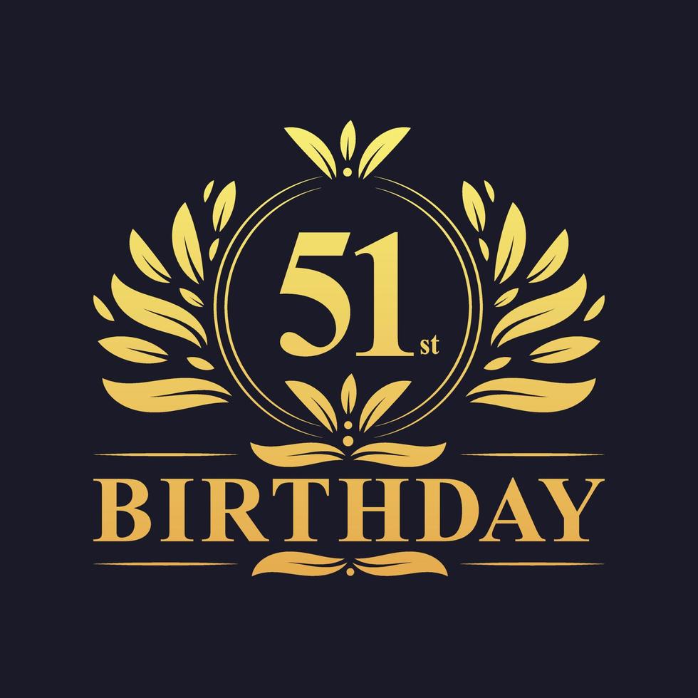 logotipo de lujo del 51 cumpleaños, celebración de 51 años. vector