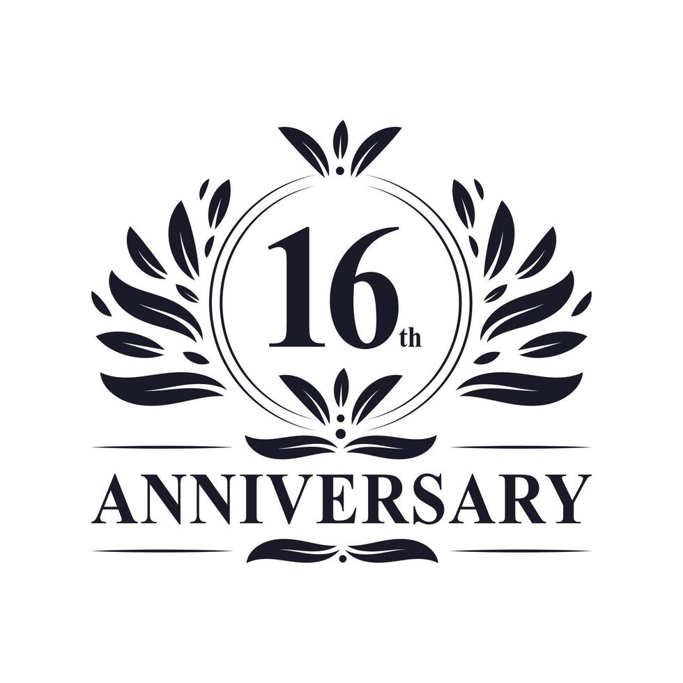 16th Anniversary celebration, luxurious 16 years Anniversary logo design. vector