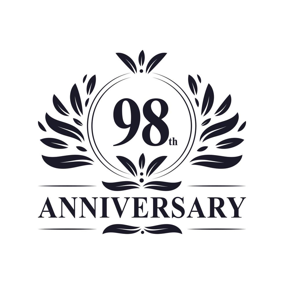 98th Anniversary celebration, luxurious 98 years Anniversary logo design. vector