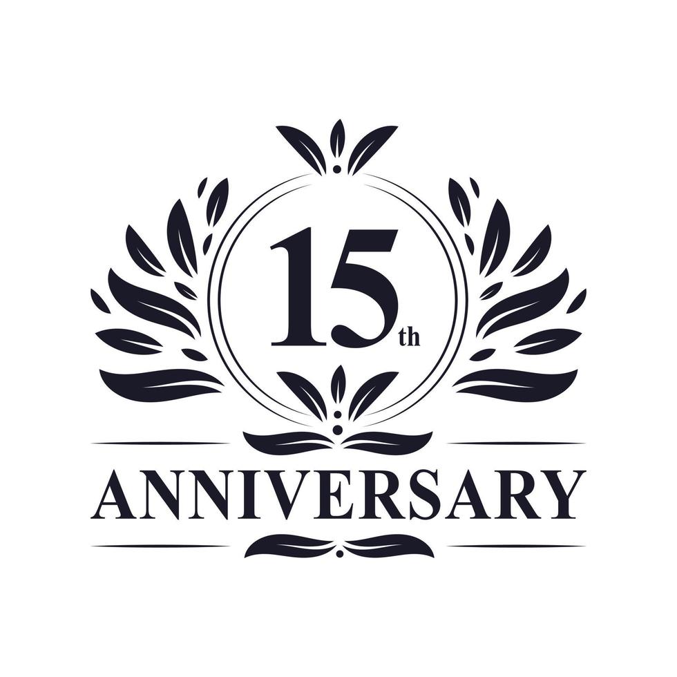 15th Anniversary celebration, luxurious 15 years Anniversary logo design. vector