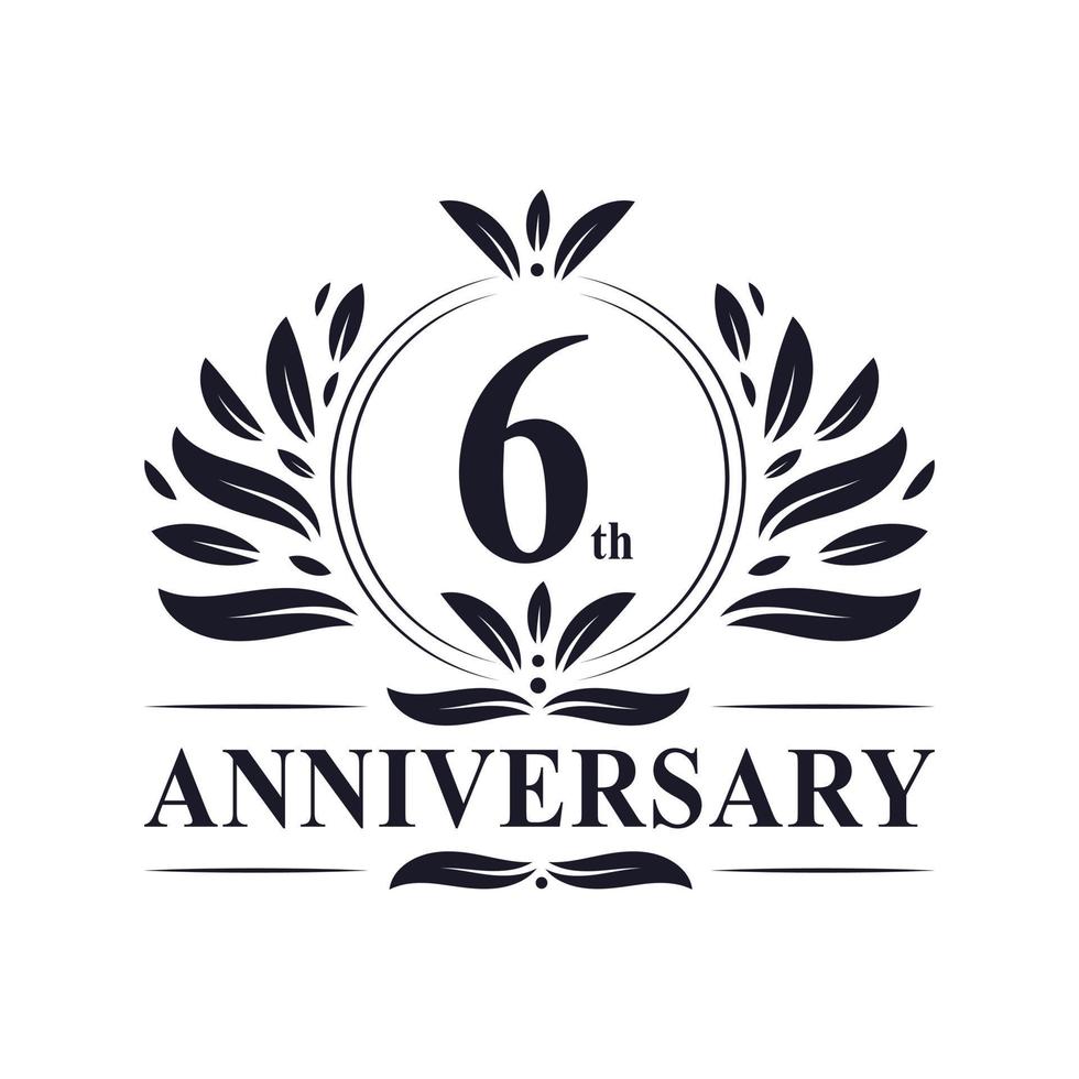 Celebración del sexto aniversario, lujoso diseño del logo del aniversario de 6 años. vector