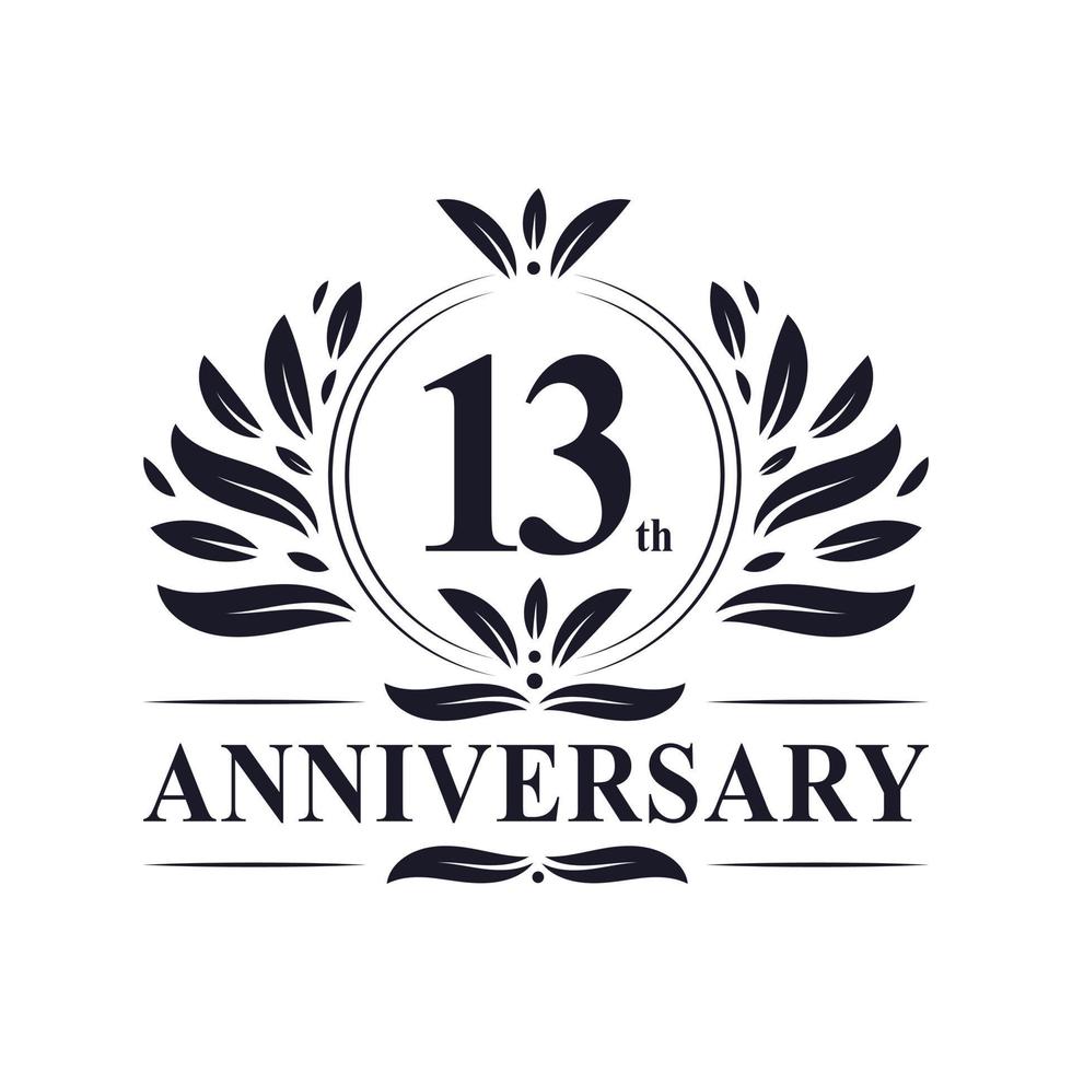 13th Anniversary celebration, luxurious 13 years Anniversary logo design. vector