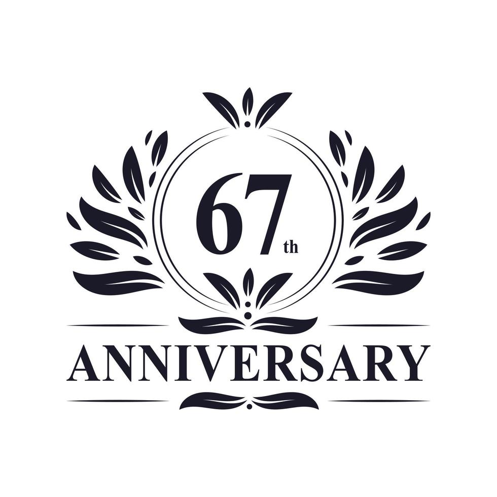 67th Anniversary celebration, luxurious 67 years Anniversary logo design. vector