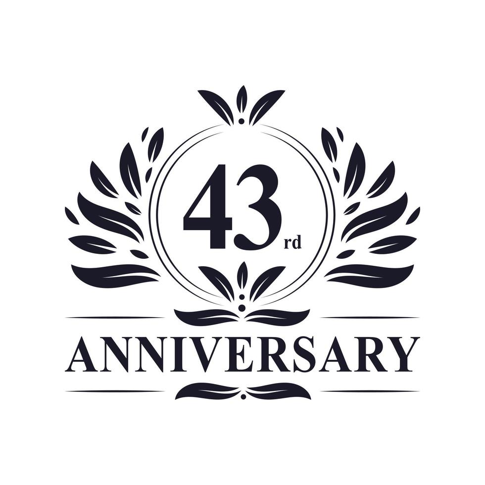 43rd Anniversary celebration, luxurious 43 years Anniversary logo design. vector