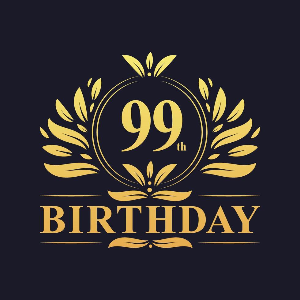 logotipo de lujo del 99 cumpleaños, celebración de los 99 años. vector