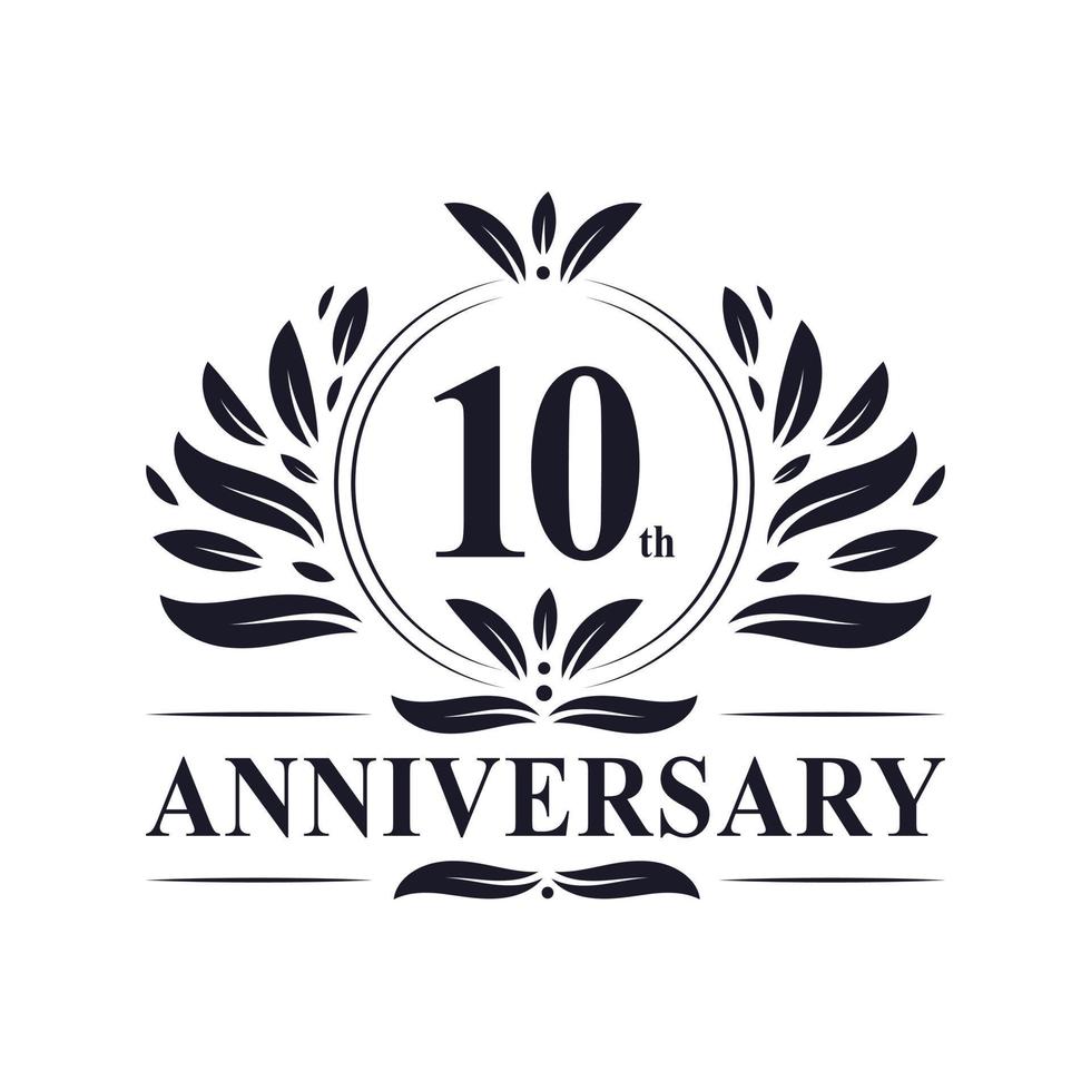 10th Anniversary celebration, luxurious 10 years Anniversary logo design. vector