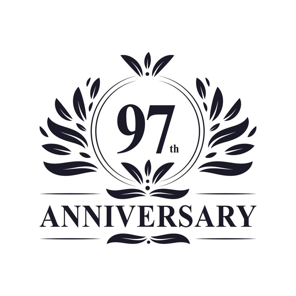 97th Anniversary celebration, luxurious 97 years Anniversary logo design. vector