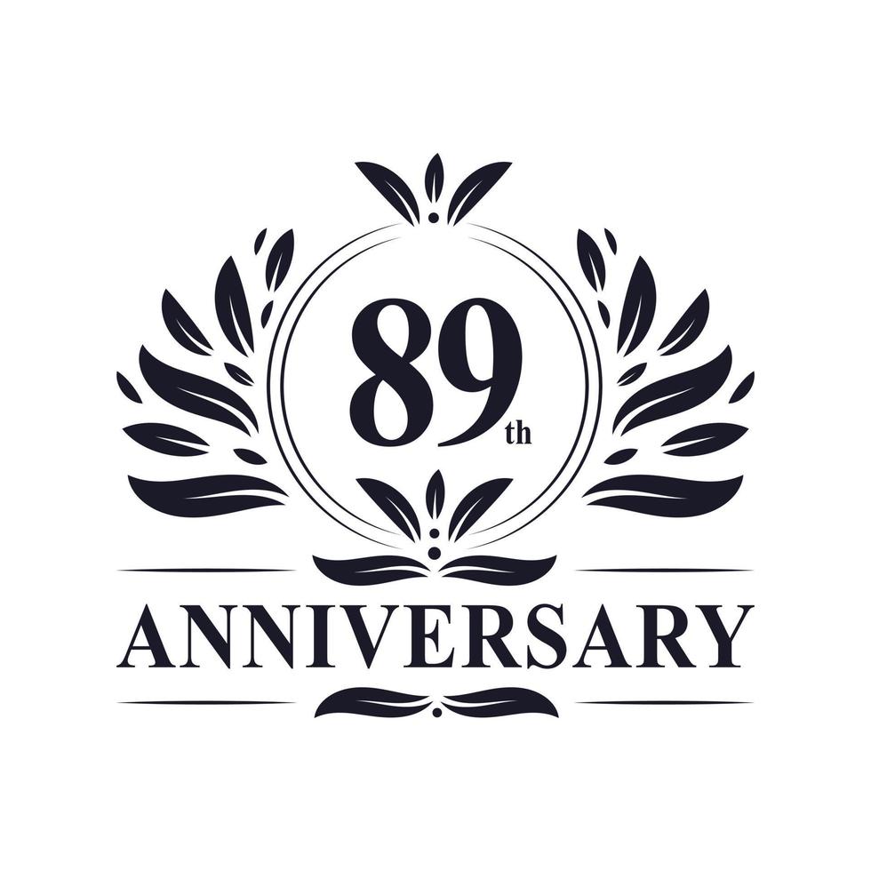 Celebración del 89 aniversario, lujoso diseño del logotipo del aniversario de 89 años. vector