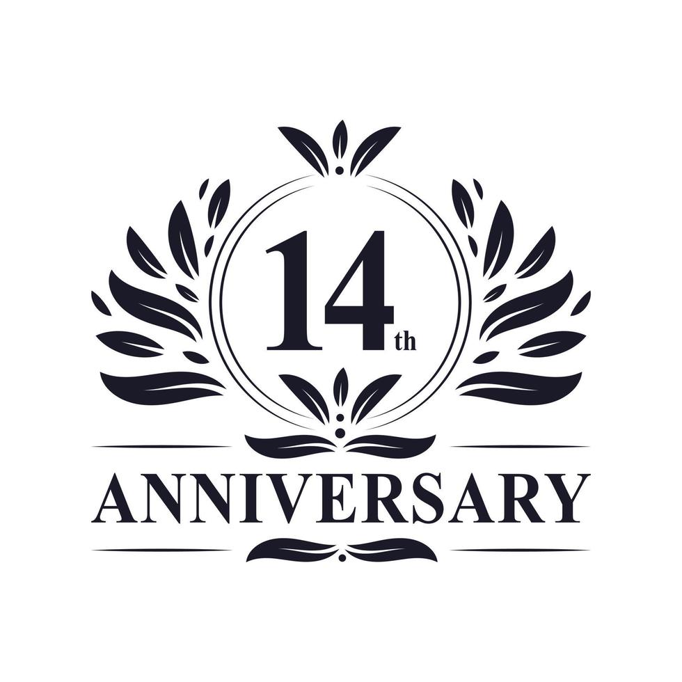 14th Anniversary celebration, luxurious 14 years Anniversary logo design. vector