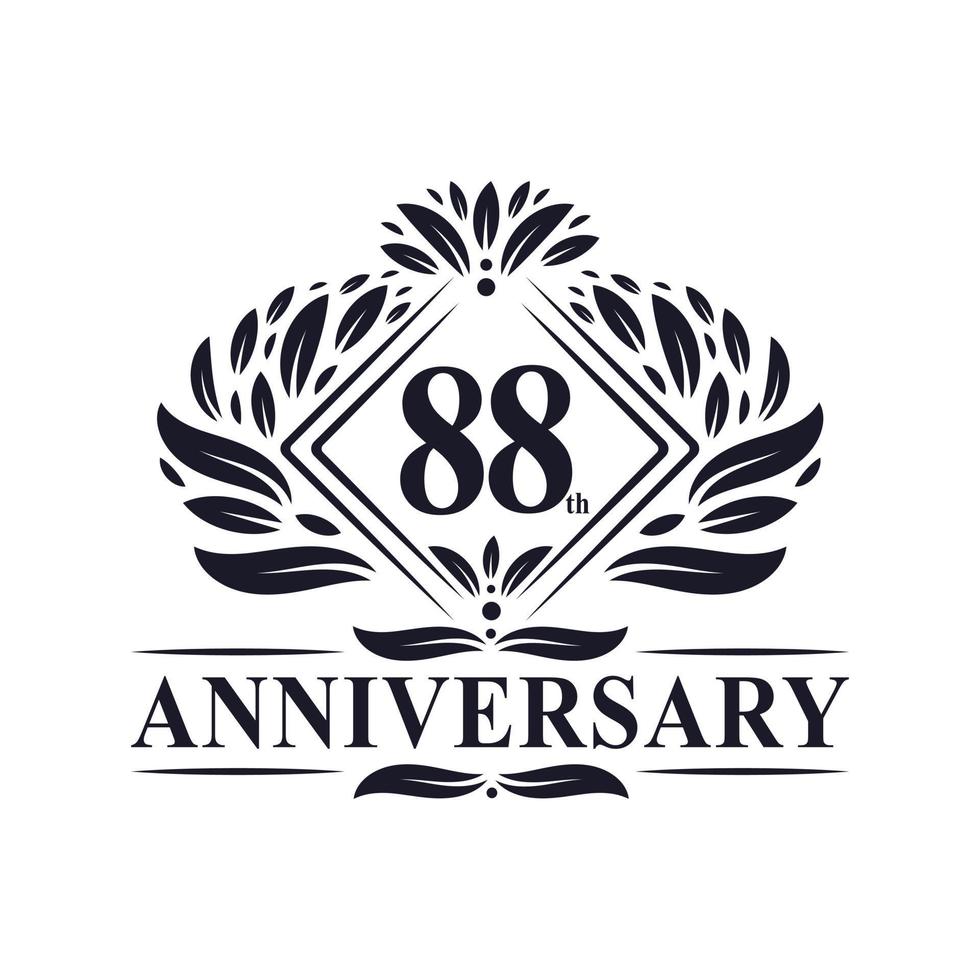 Logotipo del aniversario de 88 años, logotipo floral de lujo del 88 aniversario. vector