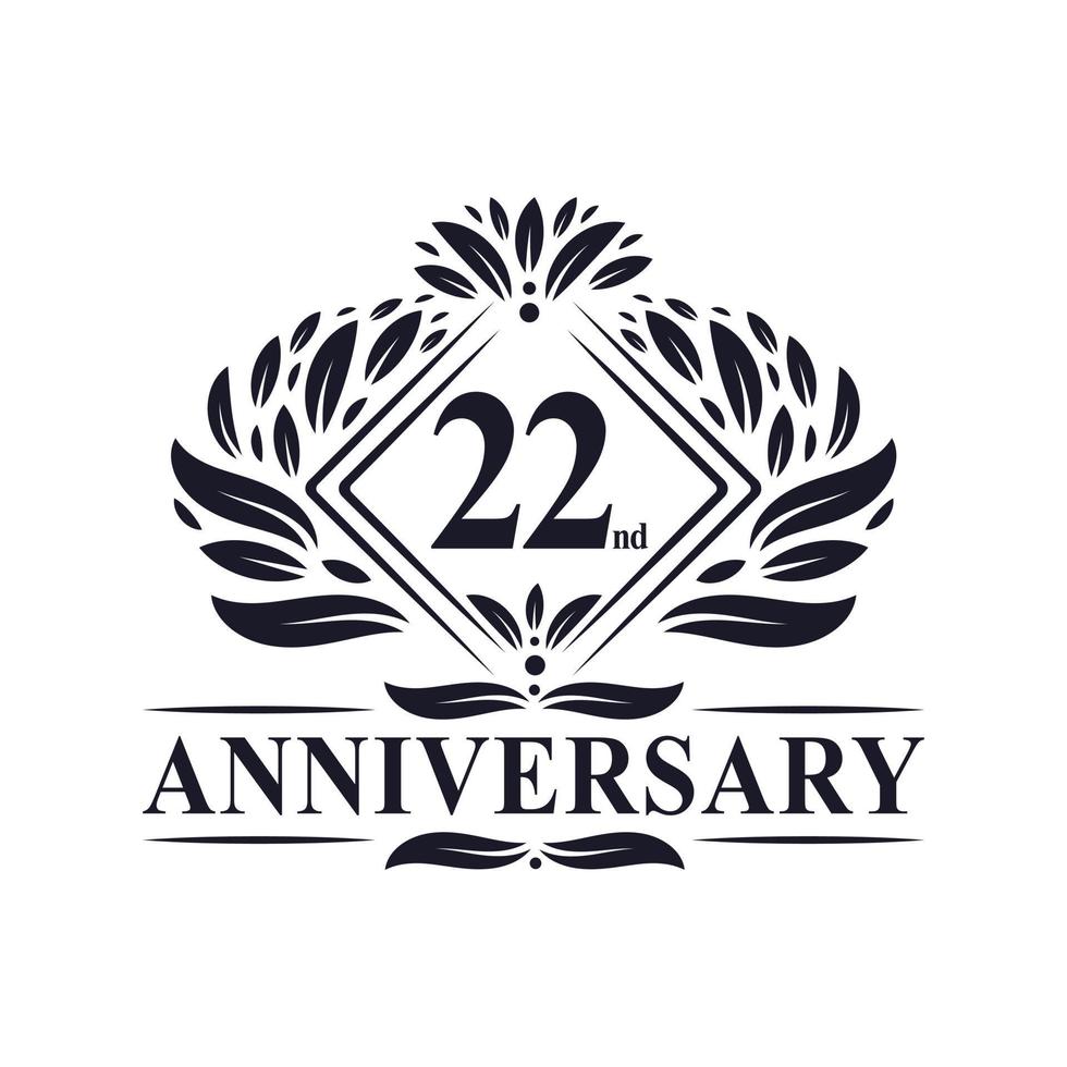 Logotipo de aniversario de 22 años, logotipo floral de lujo del 22 aniversario. vector