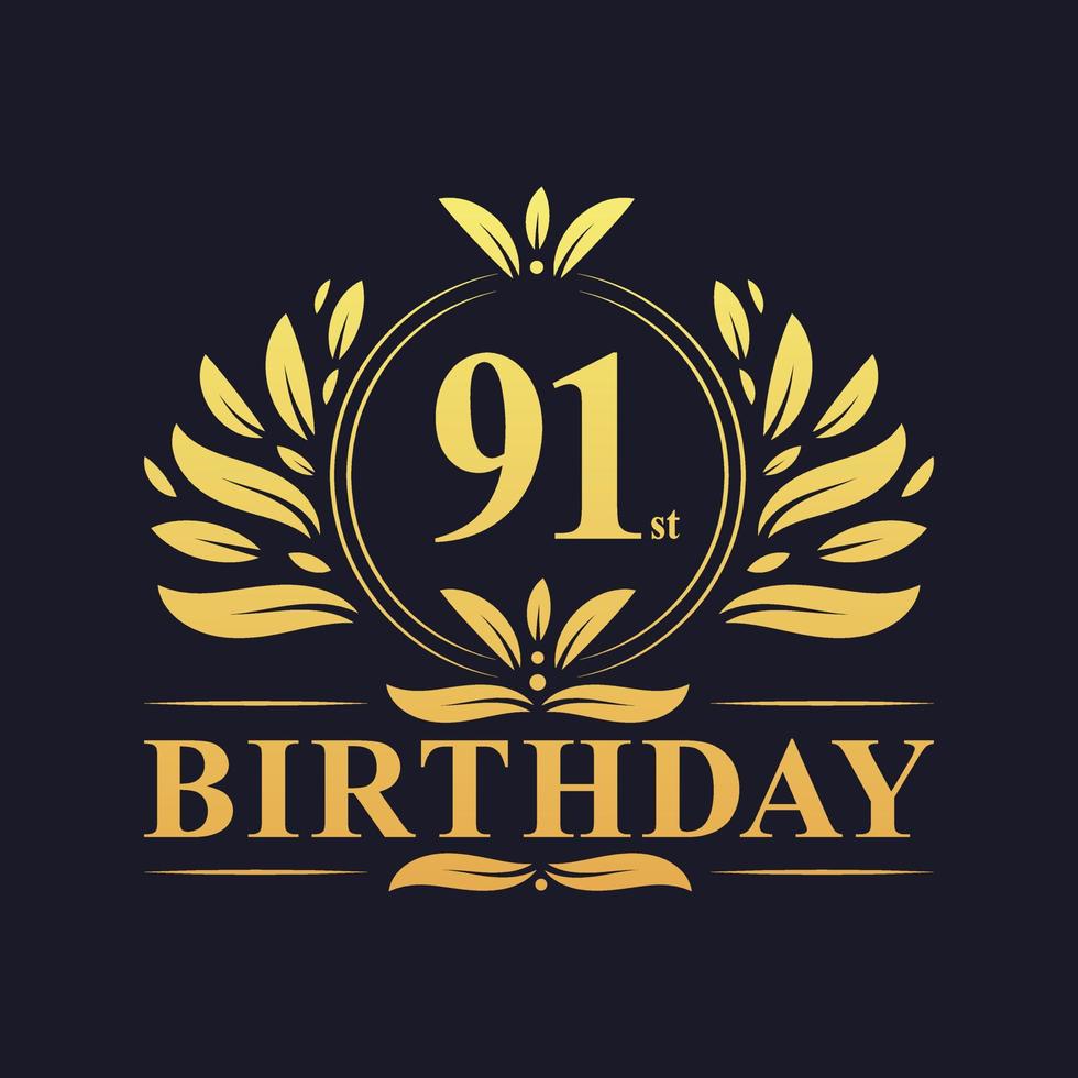 Luxury 91st Birthday Logo, 91 years celebration. vector