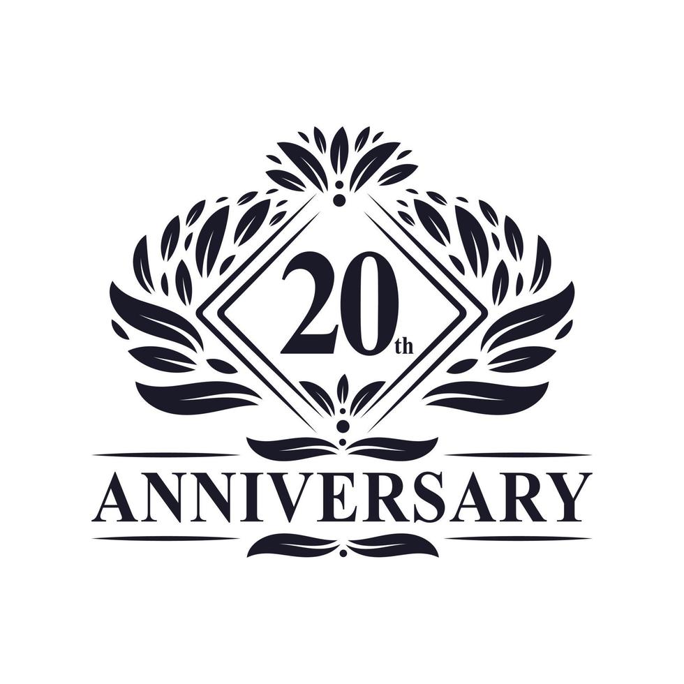 20 years Anniversary Logo, Luxury floral 20th anniversary logo. vector