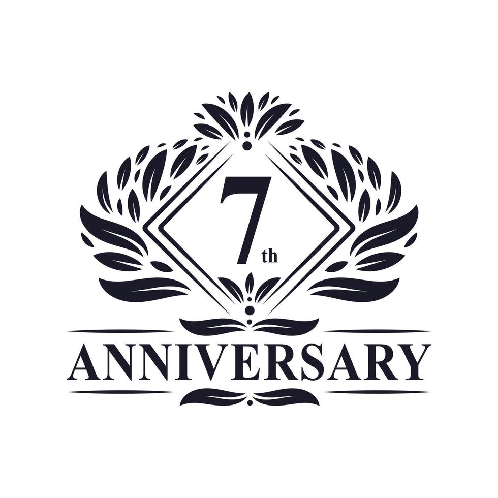 Logotipo de 7 años de aniversario, logotipo floral de lujo del 7º aniversario. vector