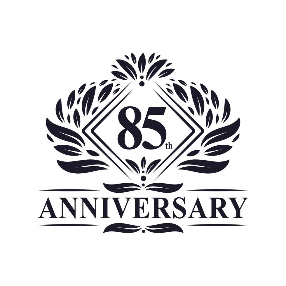 Logotipo de aniversario de 85 años, logotipo floral de lujo del 85 aniversario. vector