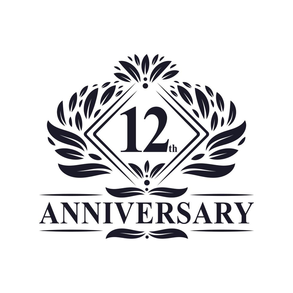 12 years Anniversary Logo, Luxury floral 12th anniversary logo. vector