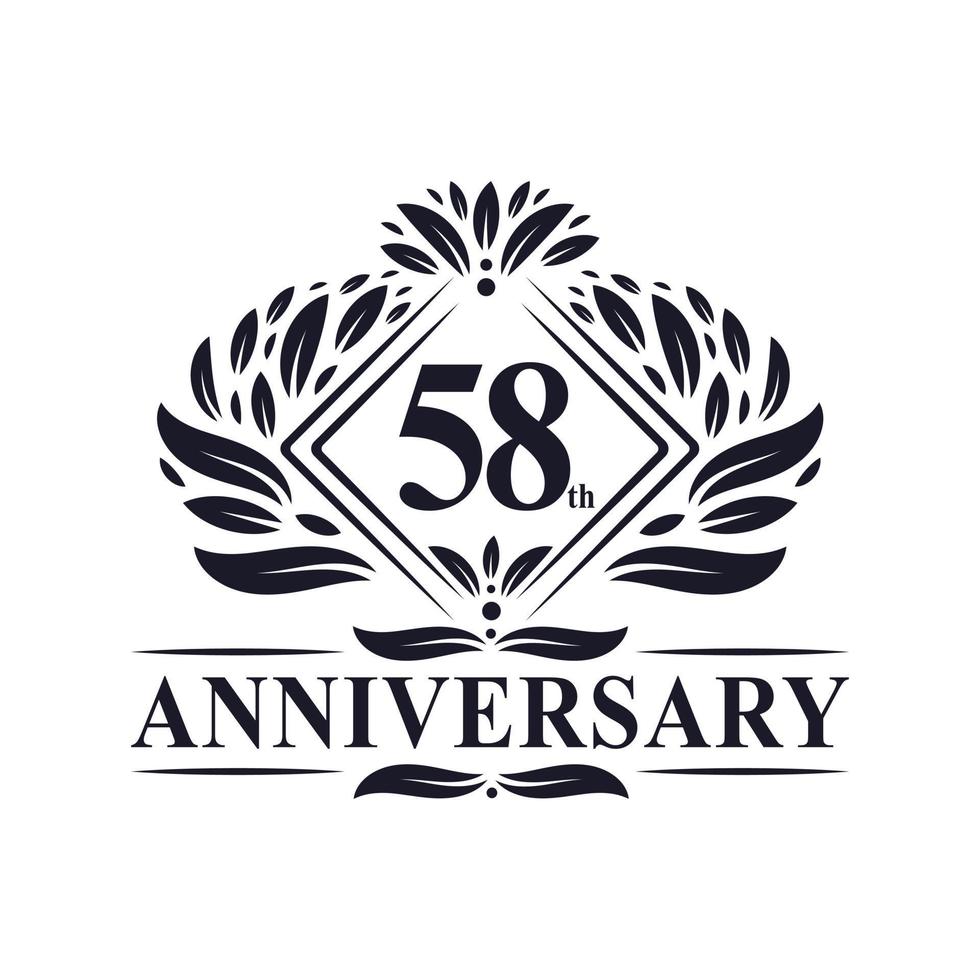 58 years Anniversary Logo, Luxury floral 58th anniversary logo. vector