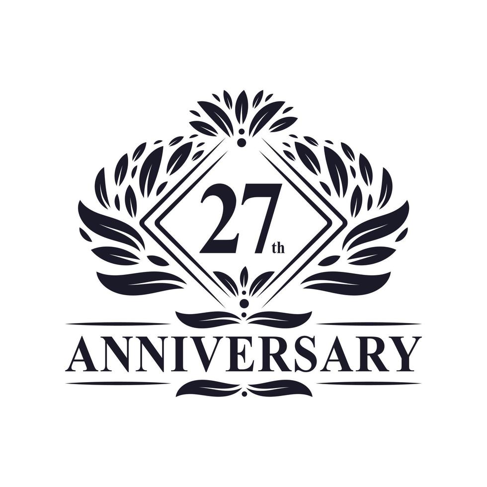 27 years Anniversary Logo, Luxury floral 27th anniversary logo. vector