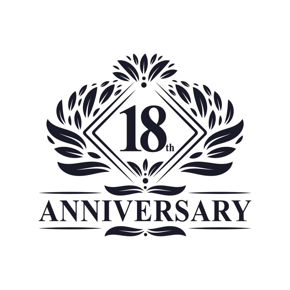 Logotipo del aniversario de 18 años, logotipo floral de lujo del 18º aniversario. vector