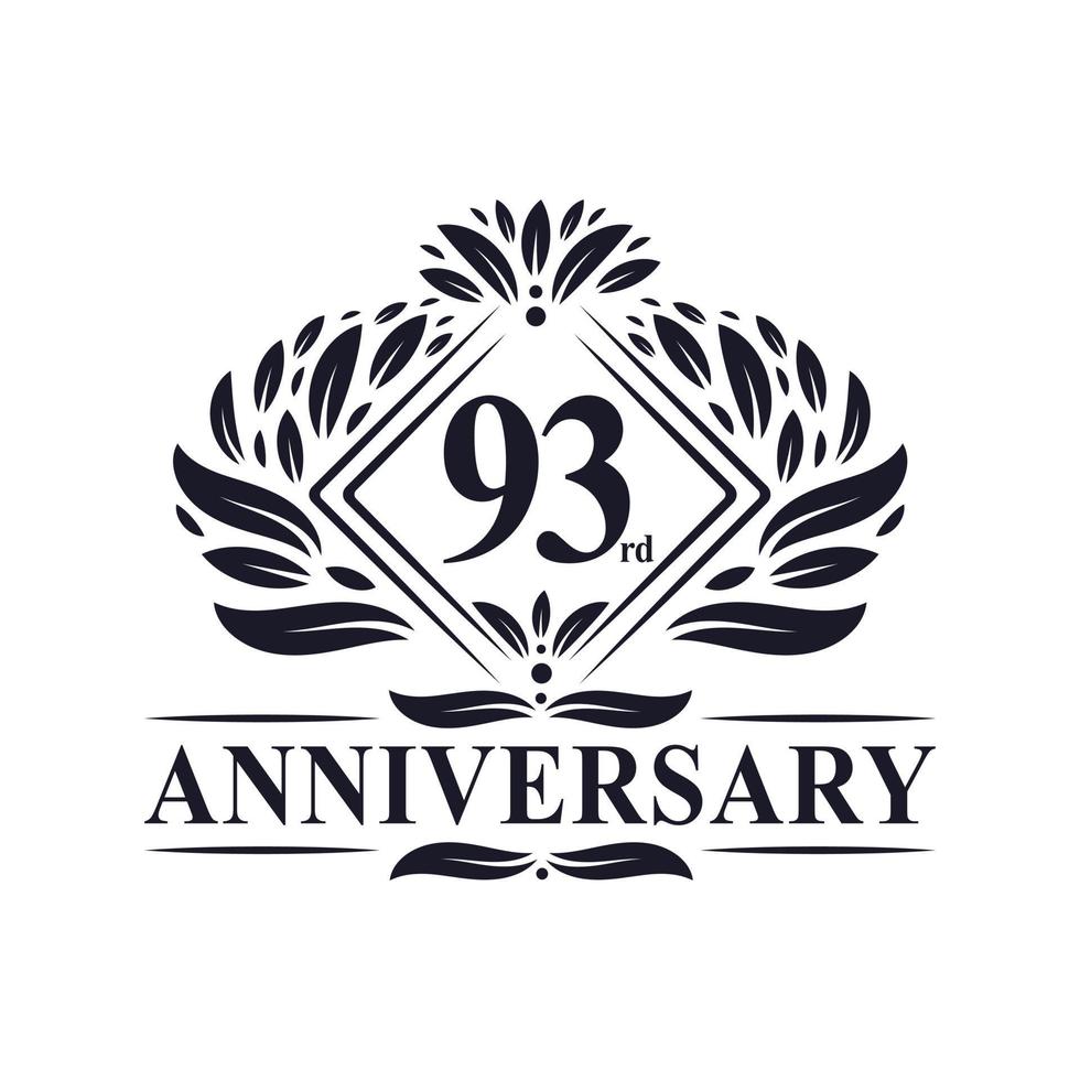 93 years Anniversary Logo, Luxury floral 93rd anniversary logo. vector