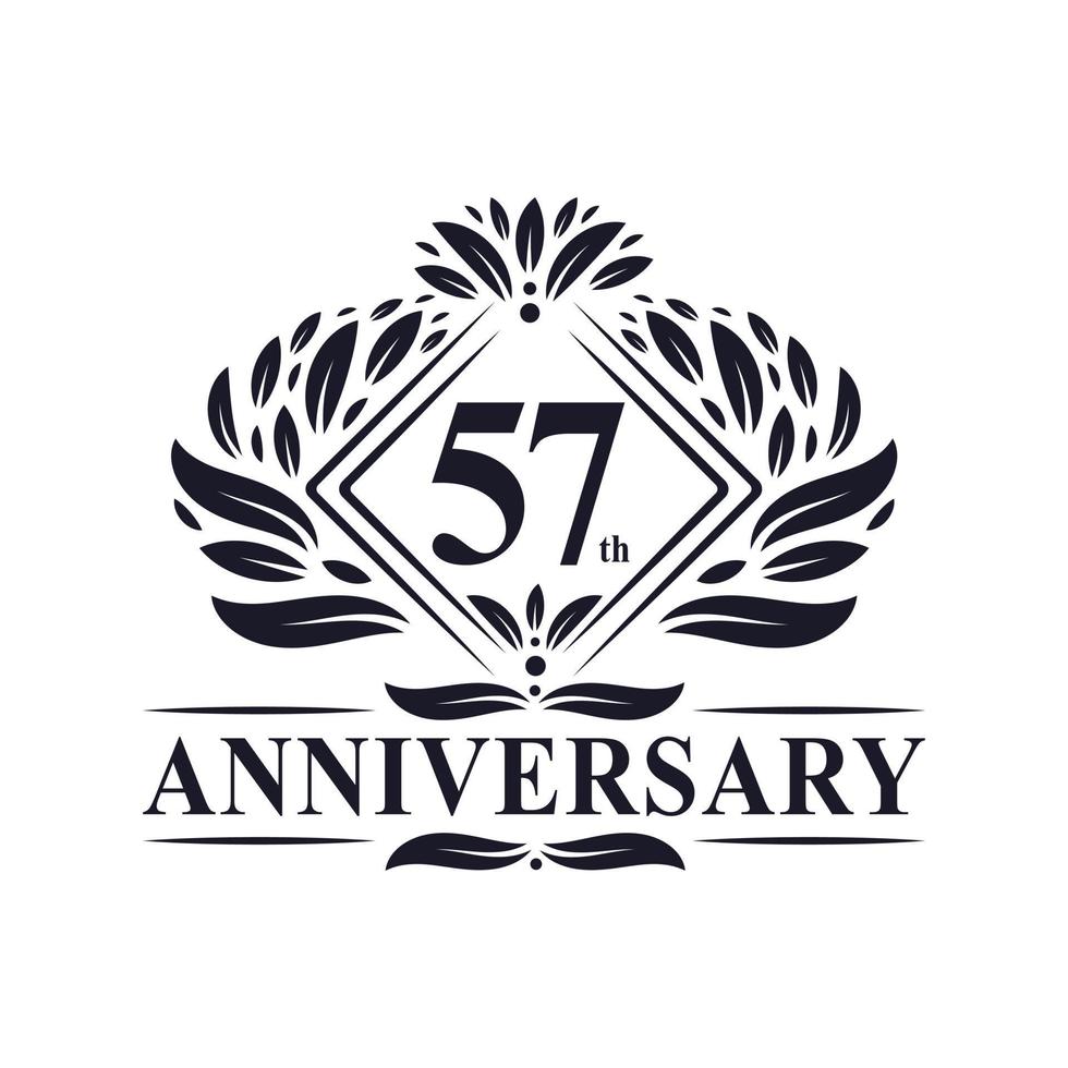 57 years Anniversary Logo, Luxury floral 57th anniversary logo. vector