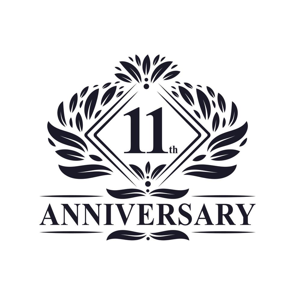 11 years Anniversary Logo, Luxury floral 11th anniversary logo. vector