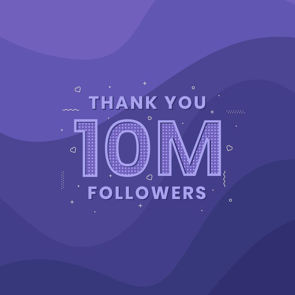 gracias 10 millones de seguidores, plantilla de tarjeta de felicitación para redes sociales. vector