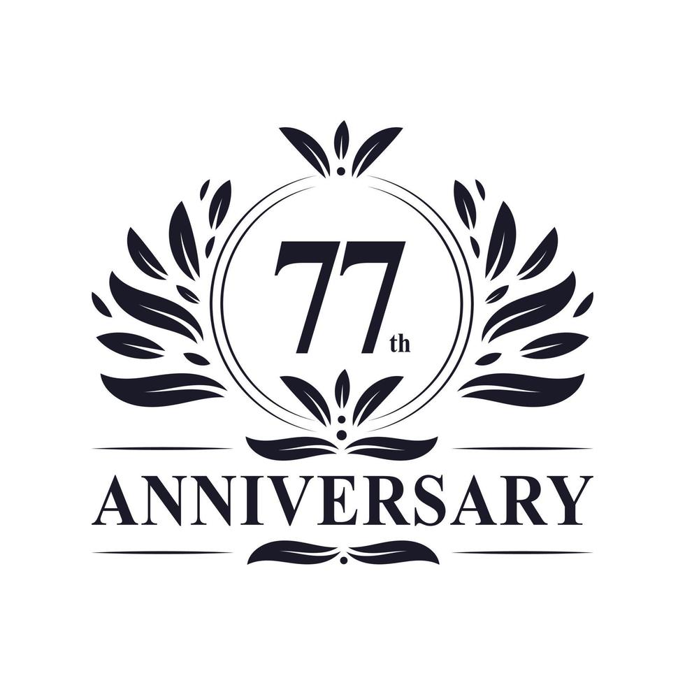 77th Anniversary celebration, luxurious 77 years Anniversary logo design. vector