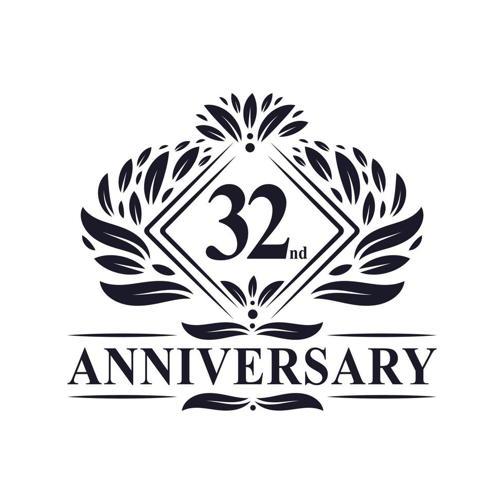 32 years Anniversary Logo, Luxury floral 32nd anniversary logo. vector