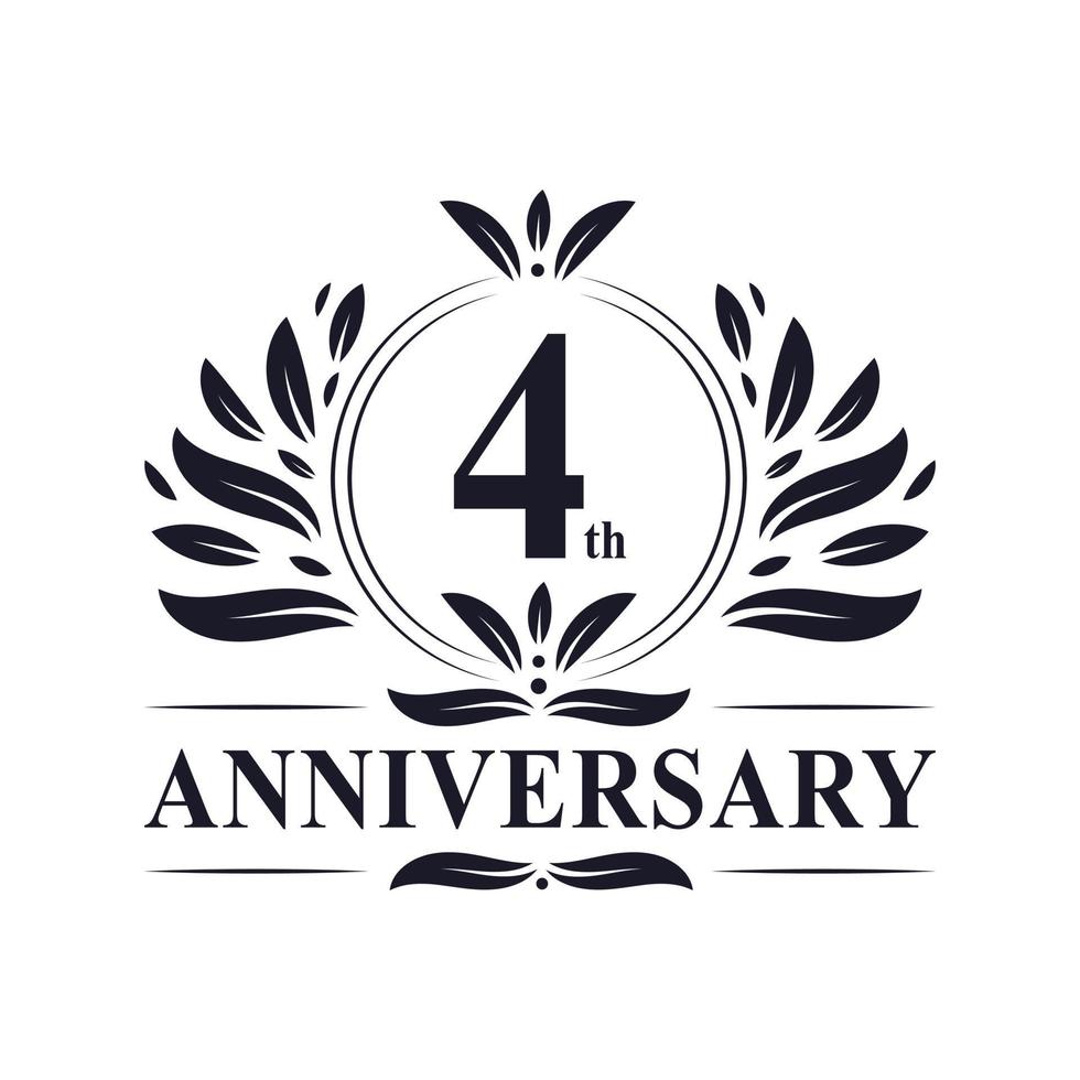 4th Anniversary celebration, luxurious 4 years Anniversary logo design. vector