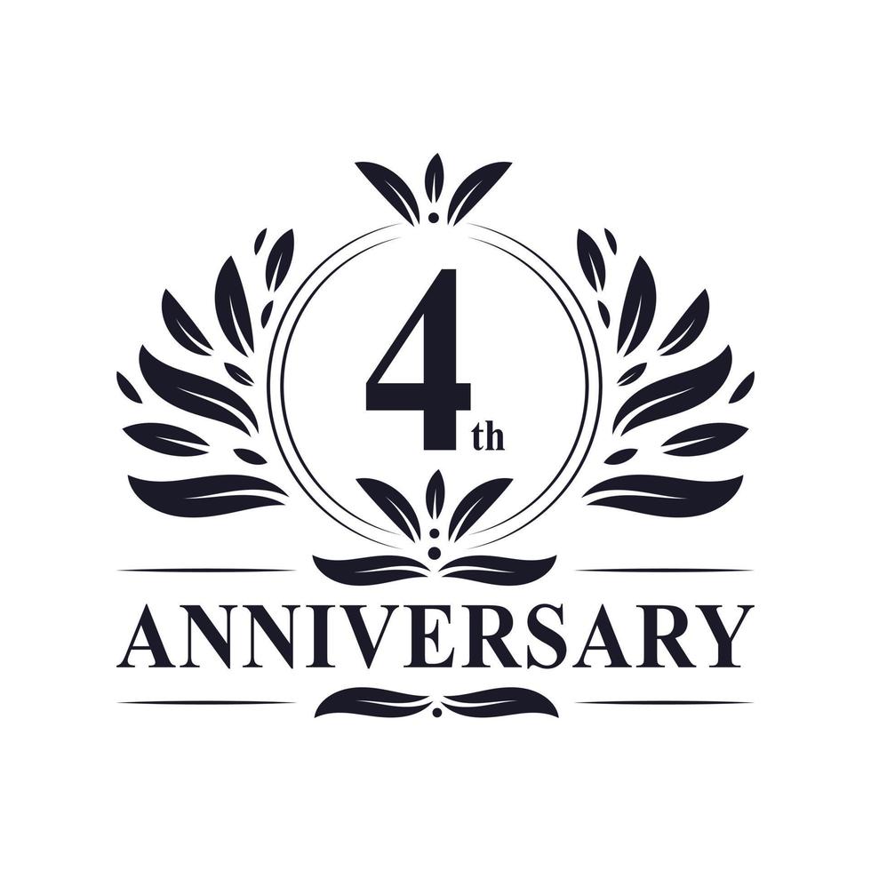 4th Anniversary celebration, luxurious 4 years Anniversary logo design. vector