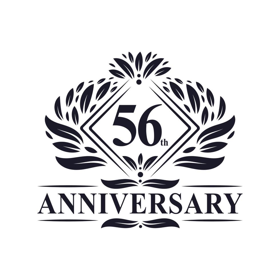 56 years Anniversary Logo, Luxury floral 56th anniversary logo. vector