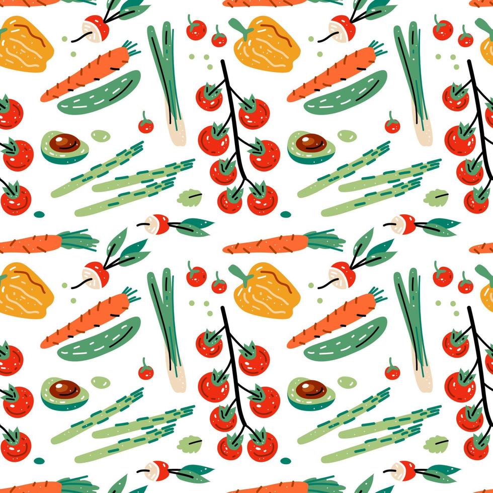 Bright seamless pattern with vegetables for kitchen design, for the menu vector