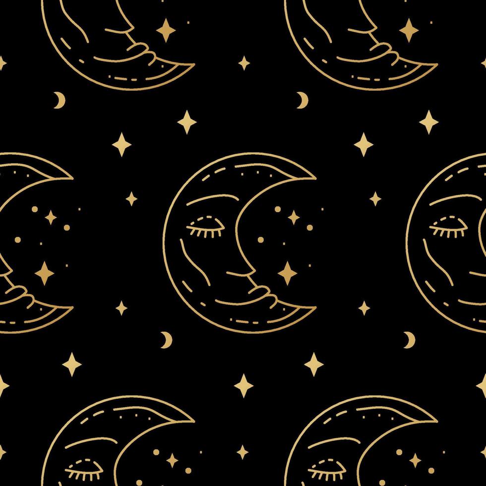Celestial black and gold seamless mystic pattern. Boho mystical print design vector
