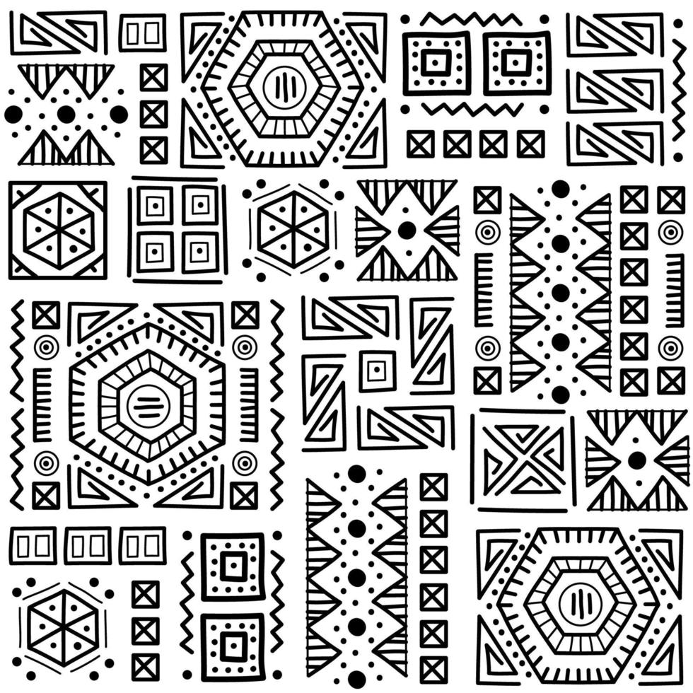 Mayan patchwork seamless pattern. Black and white colors. vector