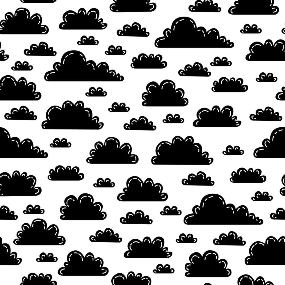 patrón sin costuras en blanco y negro con nubes. lindo fondo de bebé. vector