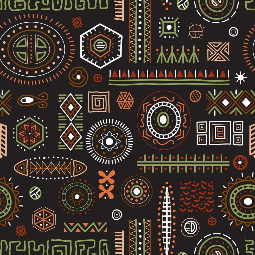 Abstract African shapes seamless background, tribal geometric decoration pattern vector