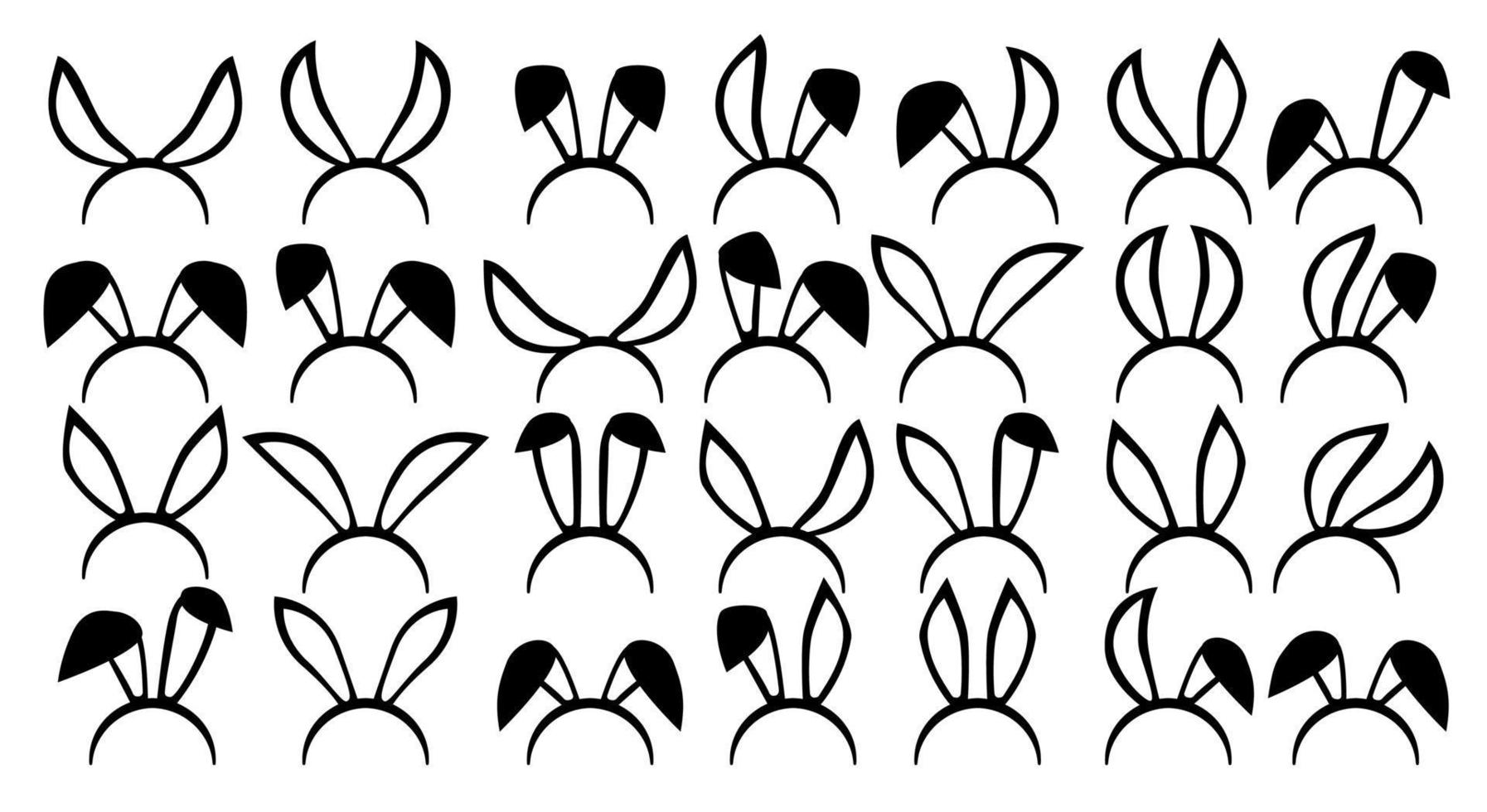 Bunny Ears collection. Easter rabbit ear spring hat set isolated vector