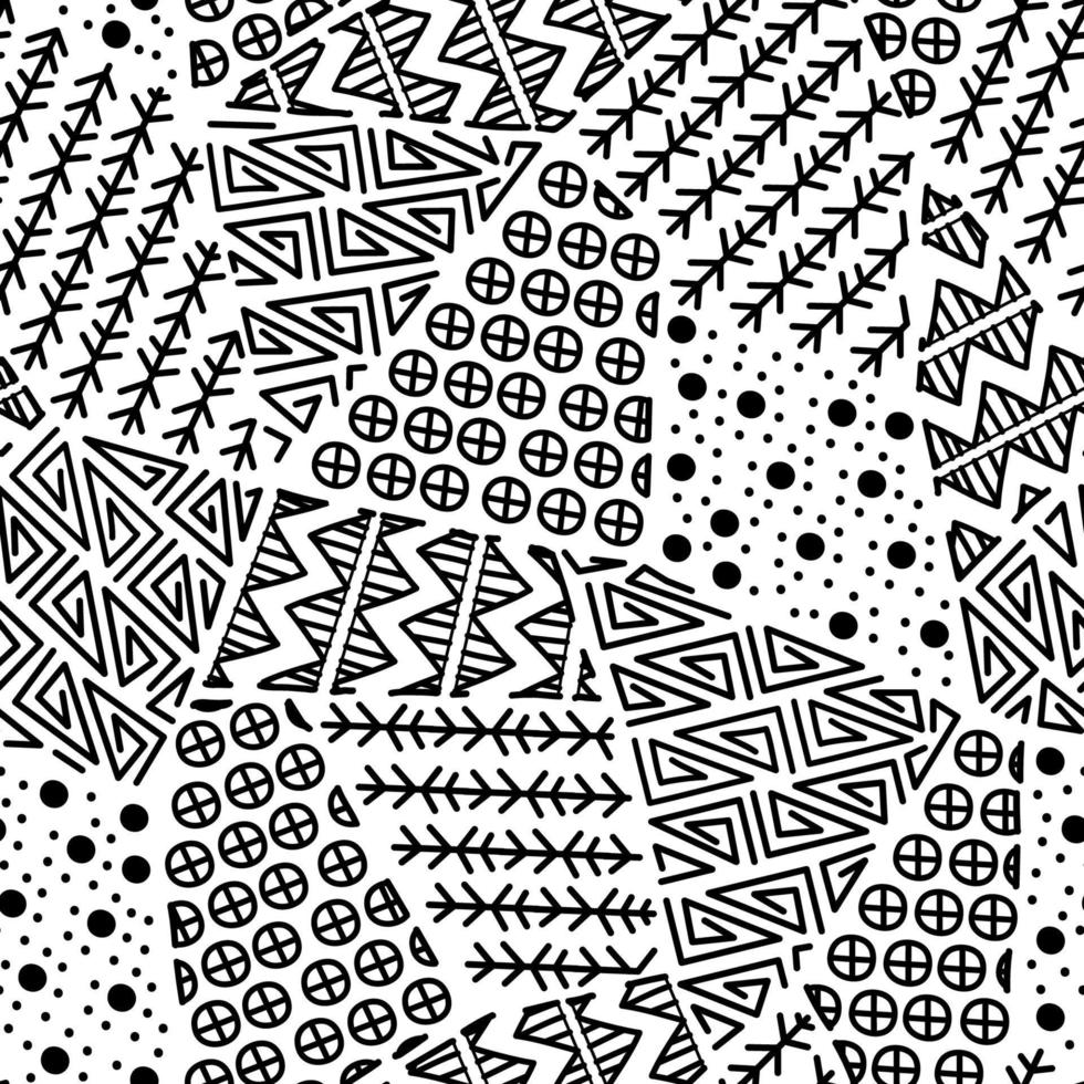 Mayan patchwork seamless pattern. Black and white colors. vector