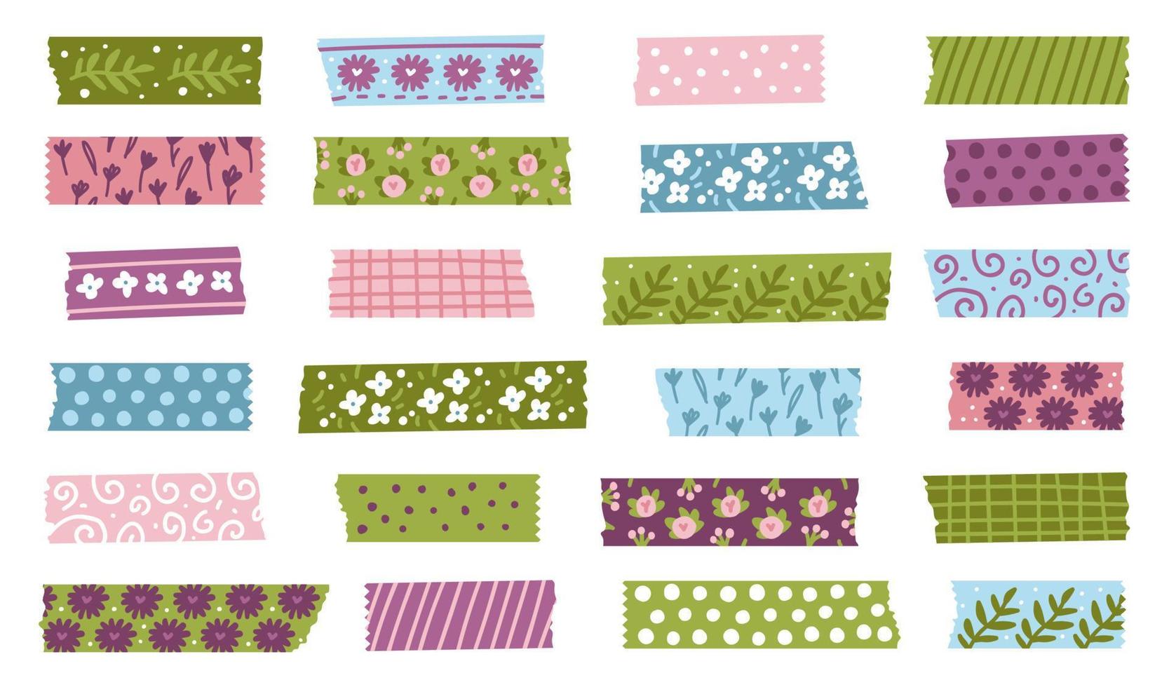 Set of colorful spring patterned washi tape strips and pieces of duct paper. vector