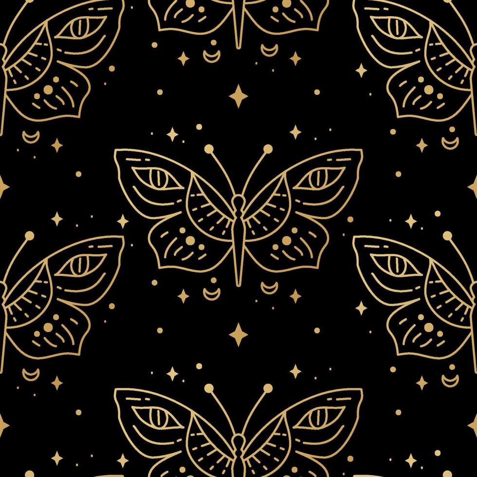 Elegant celestial butterfly seamless pattern. Boho background with magic element vector
