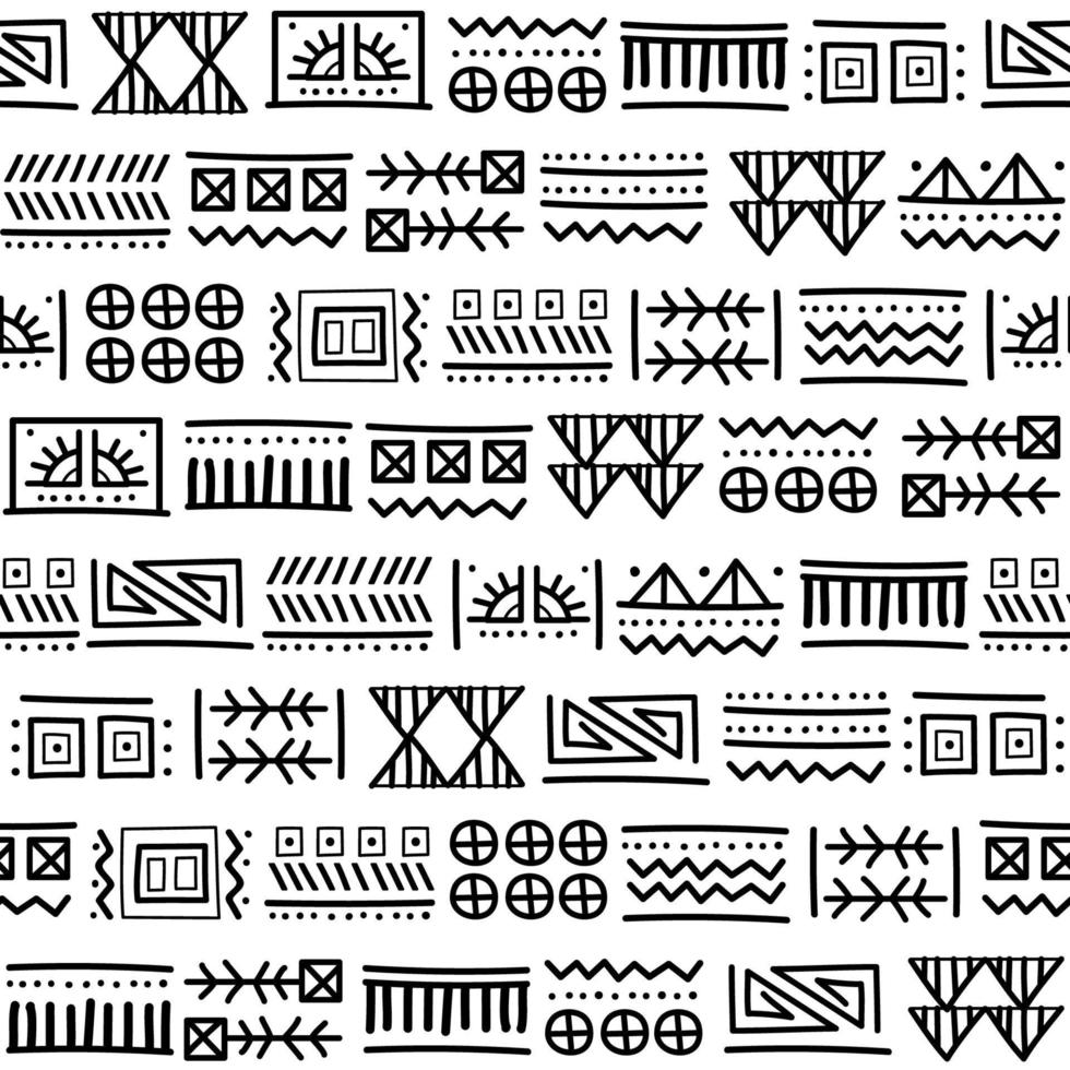 Mayan patchwork seamless pattern. Black and white colors. vector