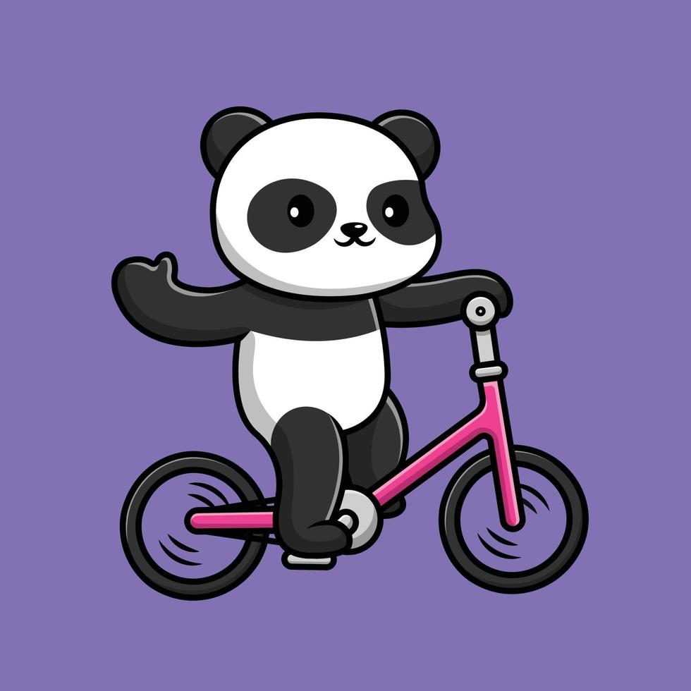 Cute Panda Riding Bicycle Cartoon Vector Icon Illustration. Animal Sport Icon Concept Isolated Premium Vector.