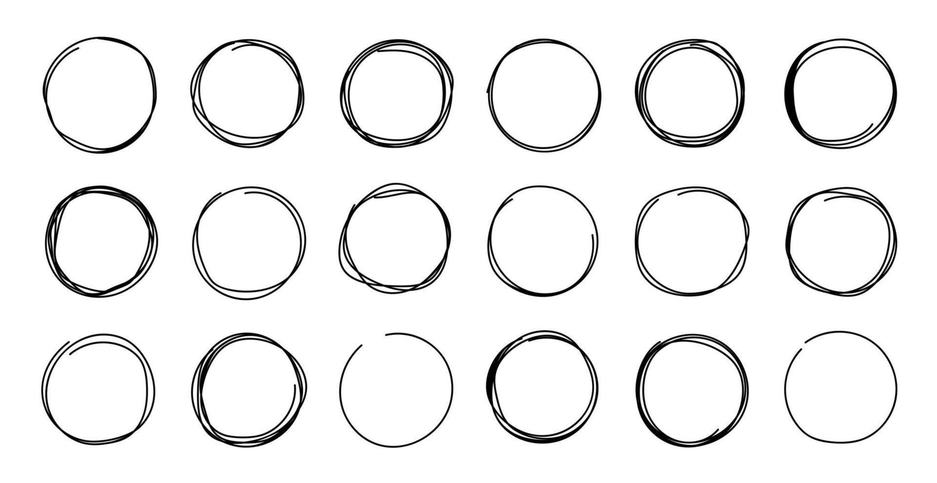 Hand drawn circle line sketch set. Hand drawn round frame vector