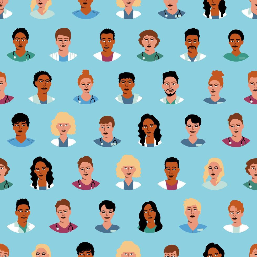 People avatar seamless pattern. Different portraits isolated business team vector