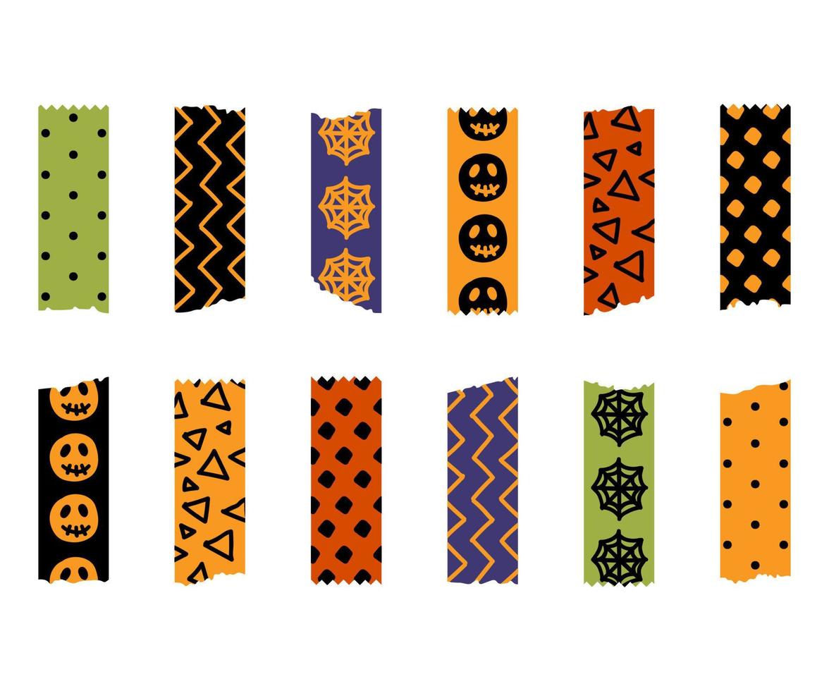 Halloween washi tape strips with torn edges patterns. Halloween labels. vector