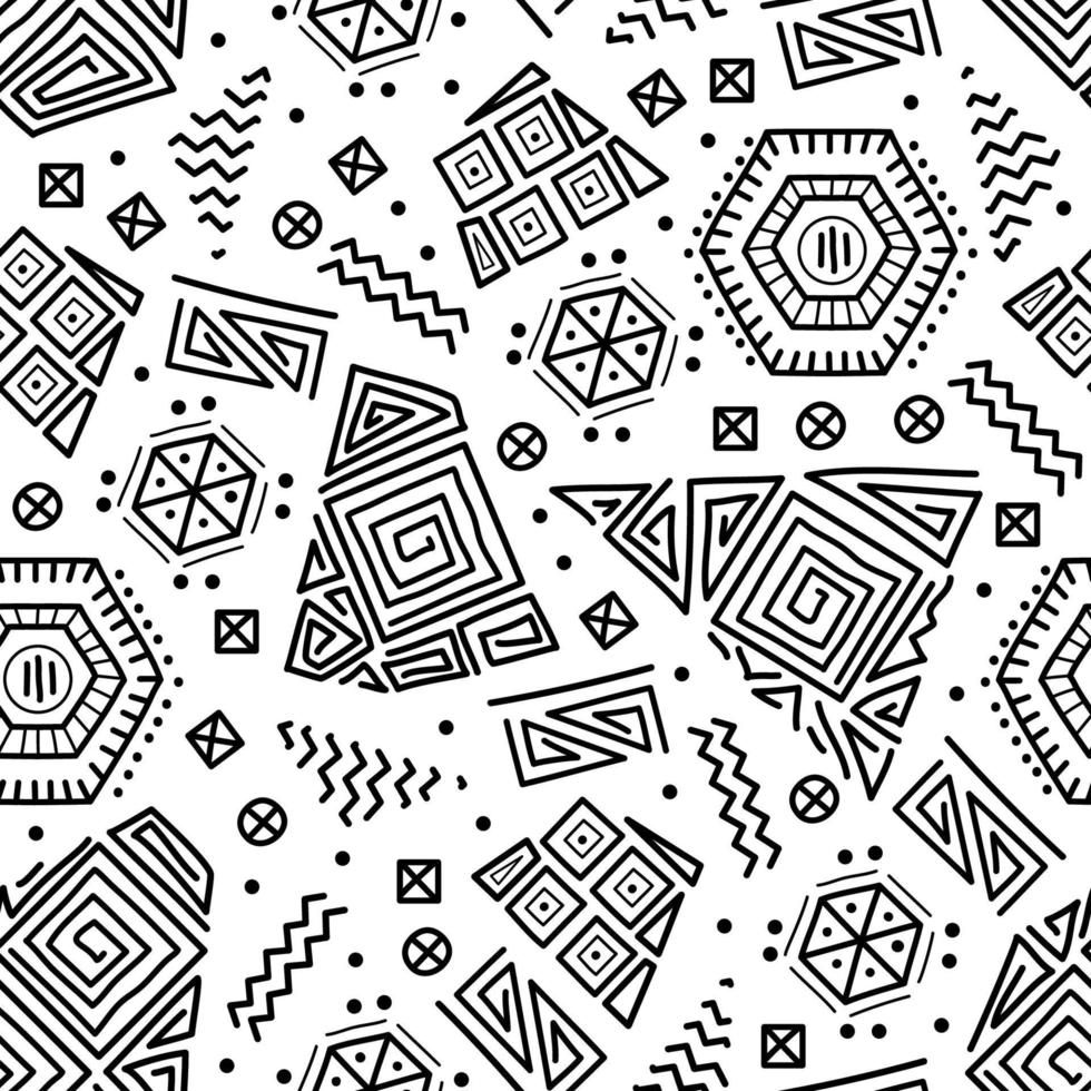 Mayan patchwork seamless pattern. Black and white colors. vector