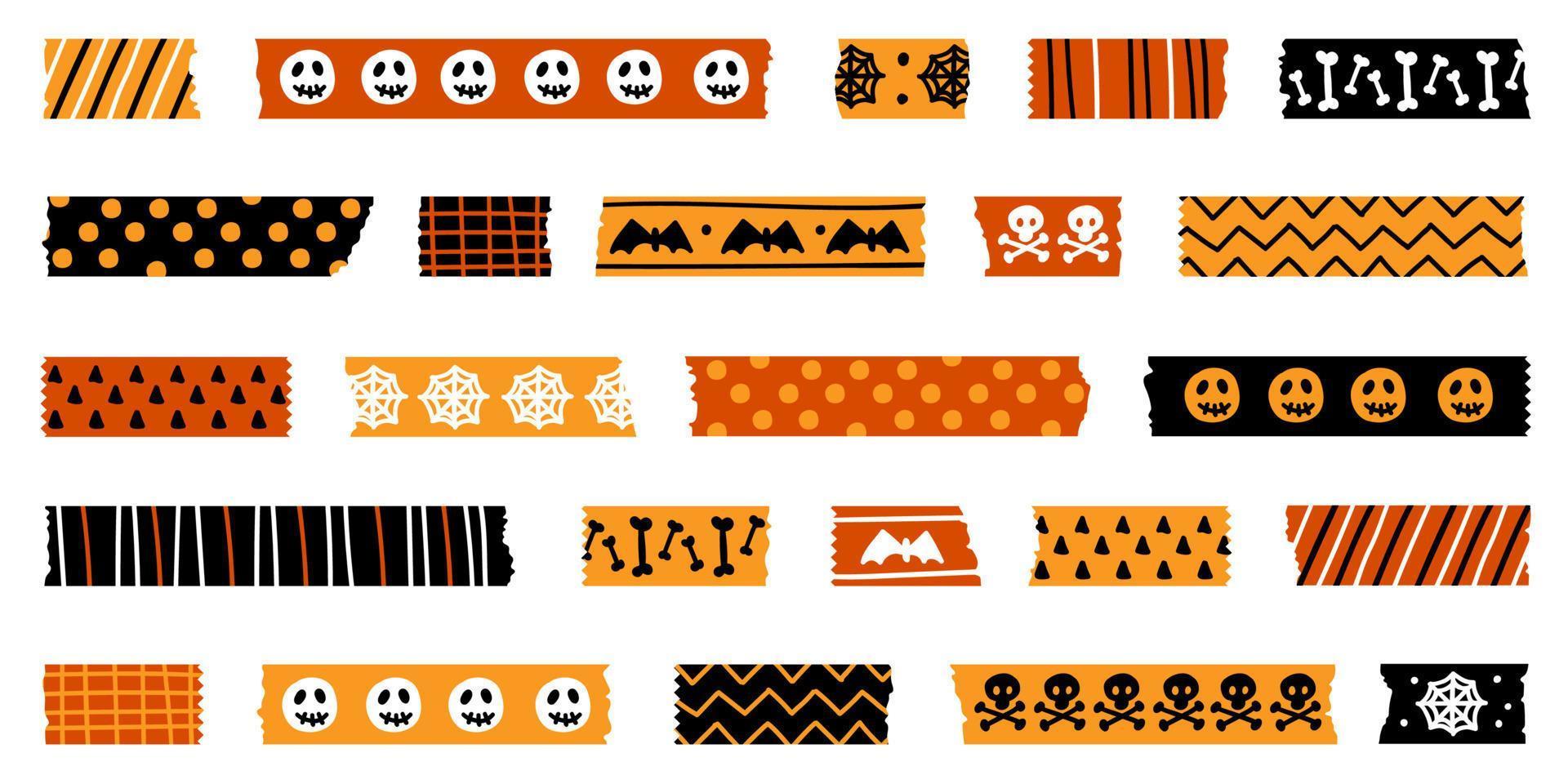 Halloween washi tape strips with torn edges patterns. Halloween labels. vector